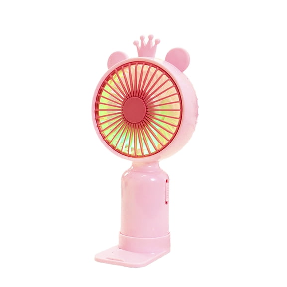 DefiDgd Portable Handheld Fan,Cute Crown Bear Design USB Rechargeable Small Hand Held Fan with LED Light,Gift for Men,Women,Travel Outdoor Makeup Camping Climbing Sport Fan(Pink)