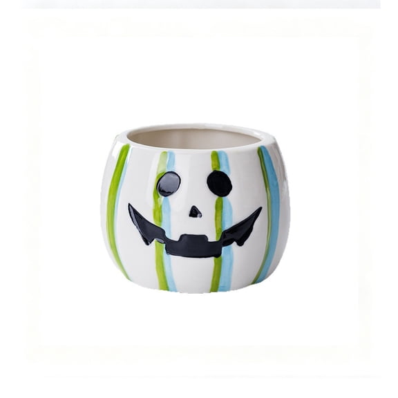 DefiDgd Pumpkin Lantern Ceramic Small Planter Pot,Striped Pumpkin Face Succulent Container,Desktop Flower Vase for Halloween Fall Tiered Tray Farmhouse Home Office Holiday Decor(B)