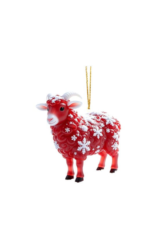 Red Crystal Style Sheep Shaped Hanging Ornament,2D Acrylic Charm Car Rearview Mirror Hanging Decor for Christmas Tree Backpack Keychain Holiday Party Gift Home Decoration(AA)