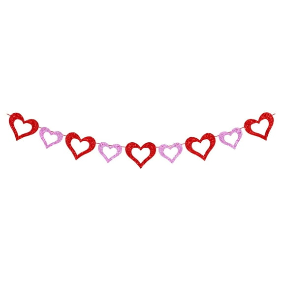 DefiDgd Red Pink Heart Shaped Garland Banner,Hollow-out Glitter Heart Banners Decor for Valentine's Day Wedding Anniversary Holiday Party Home Decorations(A)