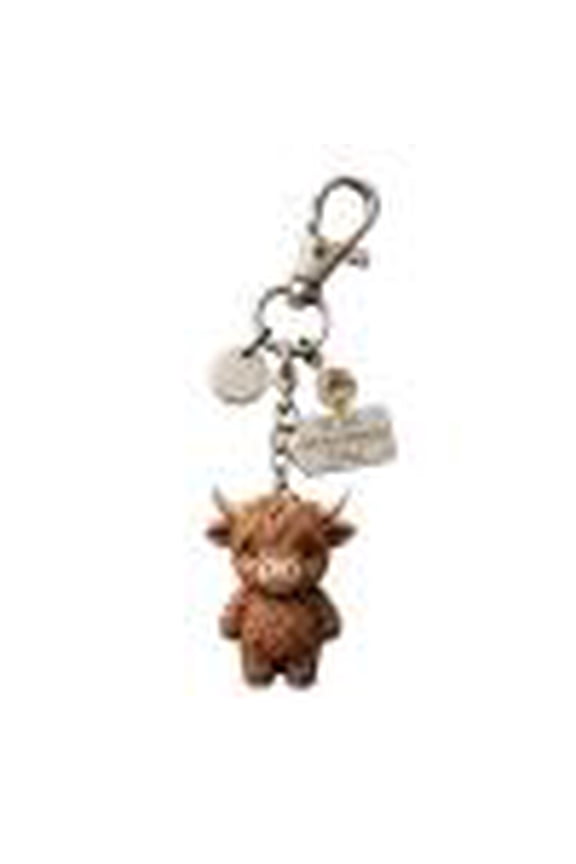 Resin Highland Cattle Figurine Keychain,12 Months Crystal Engraved Tag Charm,Key Ring Charm for Car Keys Backpack Purse Daily Accessory,Birthday Gift for Women Men(J)