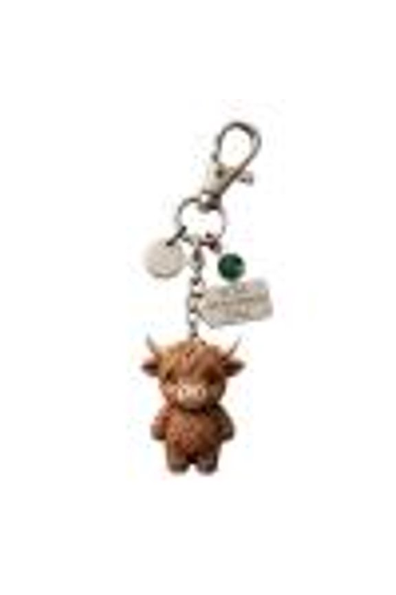 Resin Highland Cattle Figurine Keychain,12 Months Crystal Engraved Tag Charm,Key Ring Charm for Car Keys Backpack Purse Daily Accessory,Birthday Gift for Women Men(E)