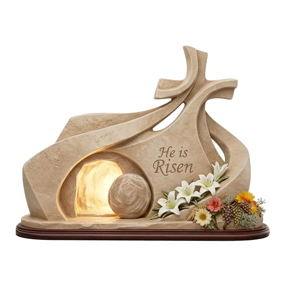 DefiDgd He Is Risen Jesus Empty Tomb Wooden Figurines Table Ornament,Christian Scene and Cross for Home Office Shelf Tabletop Religious Christian Gifts Decoration(F)