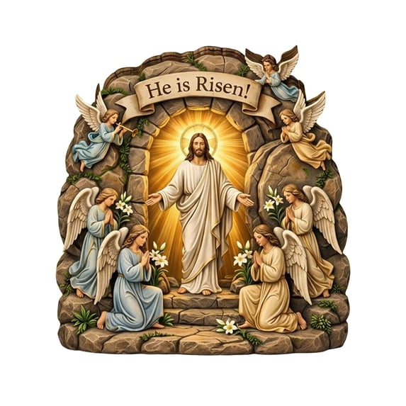 DefiDgd He Is Risen Jesus Empty Tomb Wooden Figurines Table Ornament,Christian Scene and Cross for Home Office Shelf Tabletop Religious Christian Gifts Decoration(K)