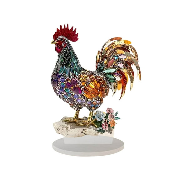 DefiDgd Rooster Table Standing Ornament,Colorful Decorative 2D Flat Acrylic Rooster for Desktop Centerpiece Office Home Decoration