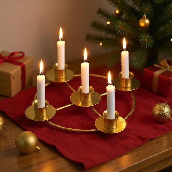 DefiDgd Round Candle Holder,Decorative 5 Arms Candlestick for Pillar Candles Candelabra Decoration for Wedding Birthday Table Centerpiece Home Decor(G)