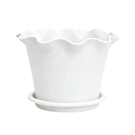 DefiDgd Ruffled Edge Ceramic Planter Pots,Modern Wave-edged Planters for Greenery and Florals, Indoor Outdoor Planters for Shelf Table Patio,Garden Home Decoration(White)