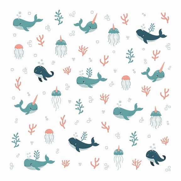 DefiDgd Sea Animal Whale Window Decals,Summer Wall Clings Sticker PVC Self-Adhesive Peel and Stick for Living Room Bedroom Home Bathroom Office Decoration(B)