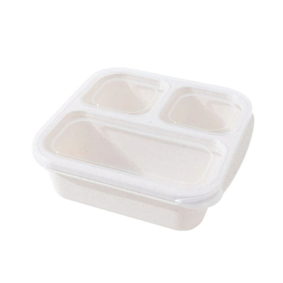 DefiDgd Snack Container Box,Reusable 3 Compartments Lunch Box with Lid for Man and Woman,Snack Box for Classroom Work and Travel(Beige)