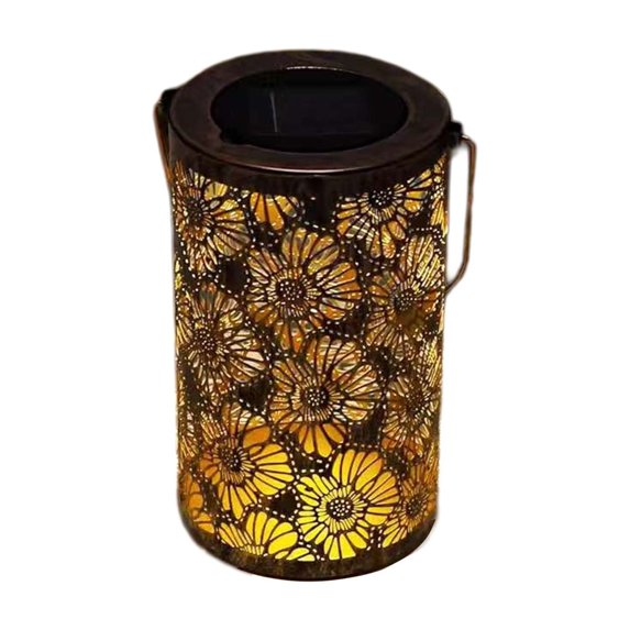 DefiDgd Solar Lanterns Light Outdoor Handhold Hanging Lantern Lights,Hollowed Design Metal Decor Lantern for Yard Patio Lawn Tabletop Pathway Garden Decor(A)