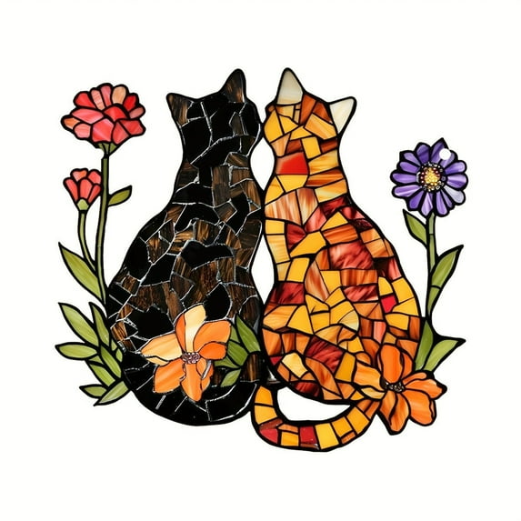 DefiDgd Stained Glass Window Hanging Cats Suncatcher,Indoor Outdoor Decoration for Garden Balcony Bedroom Home Ornament,Birthday Valentine's Day Gifts(F)