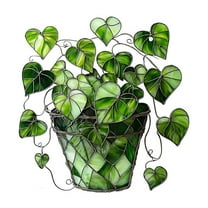 DefiDgd Stained Glass Window Hanging Decoration,Green Plant Window Suncatcher Green Faux Plant for Valentine Plant Lovers Gifts,Home Indoor Outdoor Decor