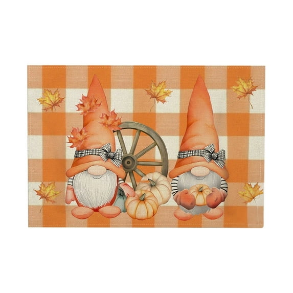 DefiDgd Thanksgiving Fall Pumpkin Maple Leaf Placemats,Vintage Rustic Harvest Table Mats,Washable Heat Resistant Mats for Party Kitchen Dining Decor(C)