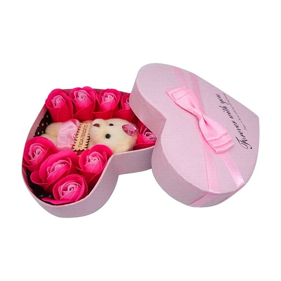 DefiDgd Valentine Rose Gift Box,with Little Bear Doll and Rose Flowers,Heart Shaped Gift Box for Her Women Lovers Birthday Valentine Wedding Decoration(C)