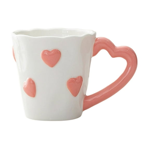 DefiDgd Valentine's Day Ceramic Coffee Mug with Love Heart Design Handle for Anniversary Wedding Engagement Party Birthday Valentine's Day Gift(Pink)