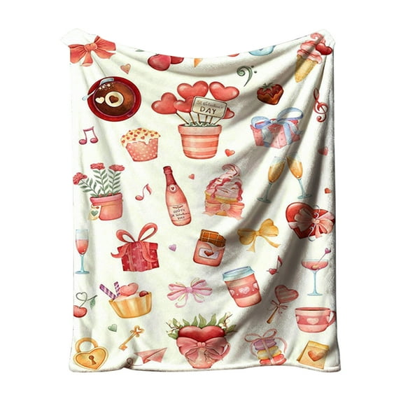 DefiDgd Valentine's Day Double-Sided Plush Flannel Blanket Throw,Love Hearts Rose Soft Blankets for Couch Sofa Bed Holiday Party Home Decor(B)