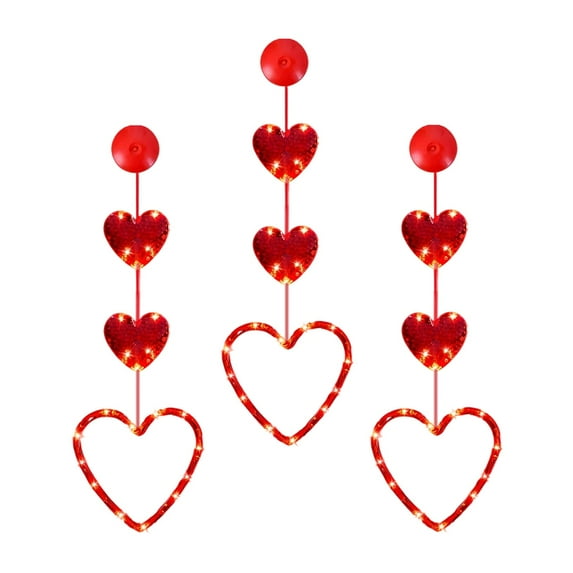 DefiDgd Valentine's Day Heart Shaped Window Suction Cup Lights Decorations Lighted,Valentine's Day Silhouette Battery Operated String Lights for Wedding Holiday Fireplace Home Decor(C)