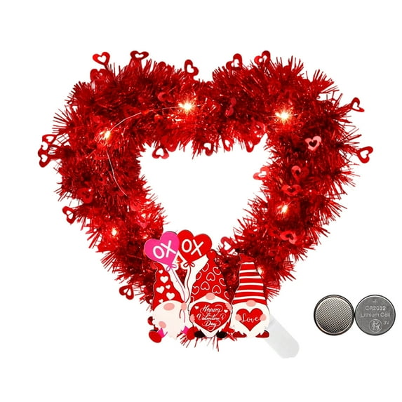 DefiDgd Valentine's Day Heart Shaped Wreaths for Front Door,Red Tinsel Wreaths with Foil Wall Hanging Sign for Valentine Wedding Party Window Mantel Decoration(A)