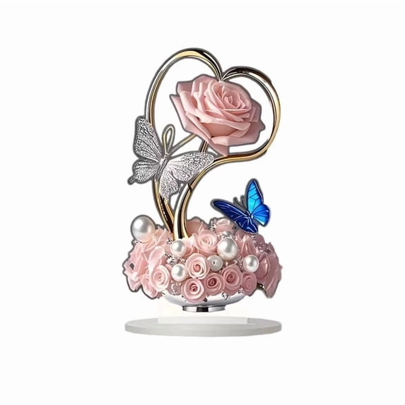 DefiDgd Valentine's Day Pink Rose Flower Tabletop Standing Ornament,2D Acrylic Flat Romantic Roses Ornament for Desktop Valentine's Day Holiday Party Home Office Decoration Gift(A)