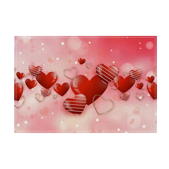 DefiDgd Valentine's Day Placemats,Love Heart Rose Flower Linen Place Mat,Reusable Heat-Resistant Washable Table Mat for Wedding Valentine's Day Party Kitchen Dining Home Decor(A)