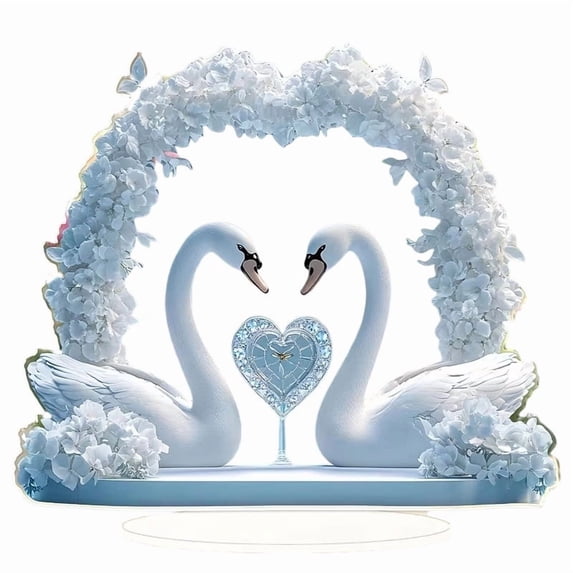 DefiDgd Valentine's Day White Swan Tabletop Standing Ornament,2D Acrylic Flat Romantic Flower Ornament for Desktop Valentine's Day Holiday Party Home Office Decoration Gift(C)