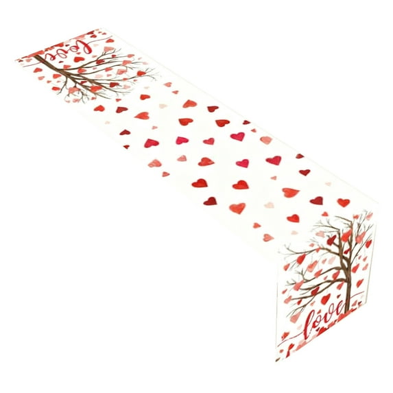 DefiDgd Valentines Day Heart Pattern Table Runner,Linen Table Flag for Wedding Party Valentines Anniversary Kitchen Dining Table Party Home Decorations(N)