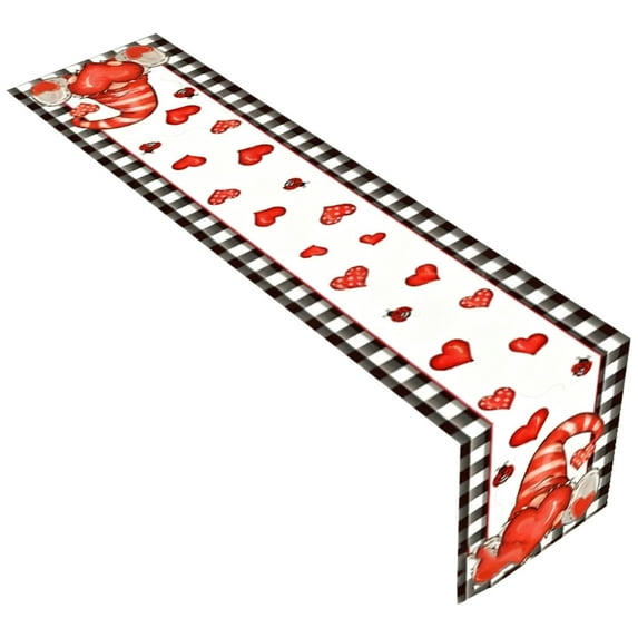DefiDgd Valentines Day Heart Pattern Table Runner,Linen Table Flag for Wedding Party Valentines Anniversary Kitchen Dining Table Party Home Decorations(P)