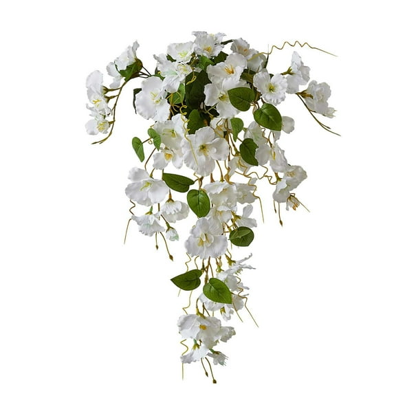 DefiDgd Wall Hanging Hibiscus Flowers Plants Baskets for Outdoor Decor,UV Resistant Long Plant Decoration for Front Door Porch Patio Outside Indoor(White)