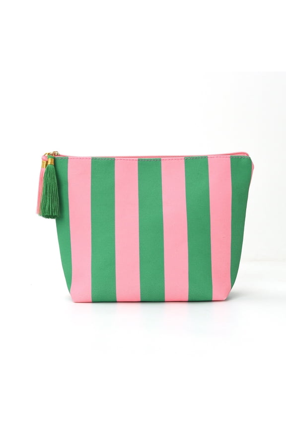 Waterproof Striped Makeup Bag,Seashell Shaped Cosmetic Bags with Zipper,Travel Beach Vacation Daily Use Essentials for Women(Green)