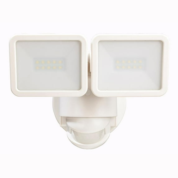 Defiant 1400 Lumen 180-Degree Integrated LED Motion Sensor White Outdoor Twin Head Flood Light