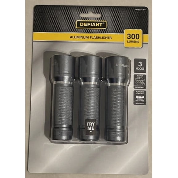 Defiant 300 Lumen Aluminum LED Flashlight 3-Pack w/ Batteries