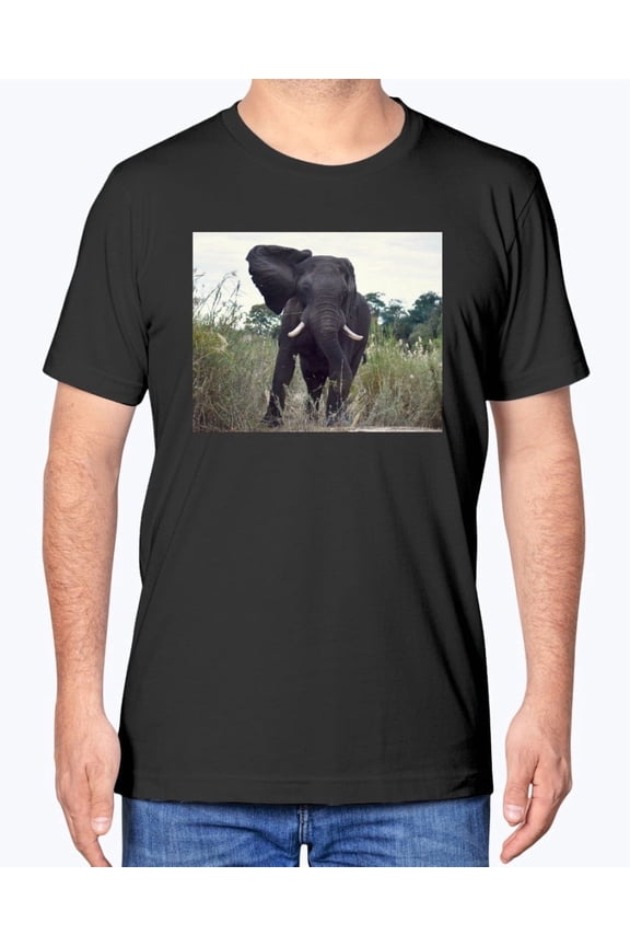 Unisex Cotton Crew Neck T-Shirt - Defiant Elephant, Black, XS