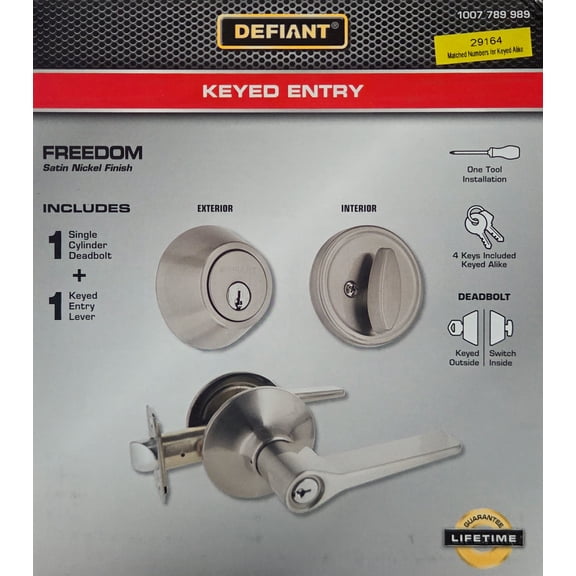 Defiant Freedom Satin Nickel Single Cylinder Combo Pack