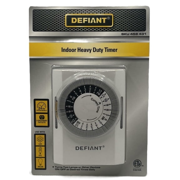 Defiant Indoor Heavy Duty 24Hr Programmable Timer Grounded Outlet Plug-In