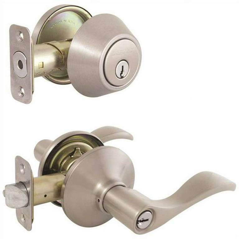 Satin Nickel Naples Keyed Entry Door Lever with Single Cylinder Deadbolt Master Pinned Combo Pack Satin Nickel Naples Keyed Entry Door Lever with Single Cylinder Deadbolt Master Pinned Combo Pack