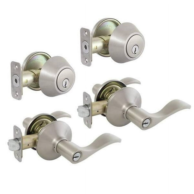 Naples Satin Nickel Entry Lever and Single Cylinder Deadbolt Combo Pack Naples Satin Nickel Entry Lever and Single Cylinder Deadbolt Combo Pack