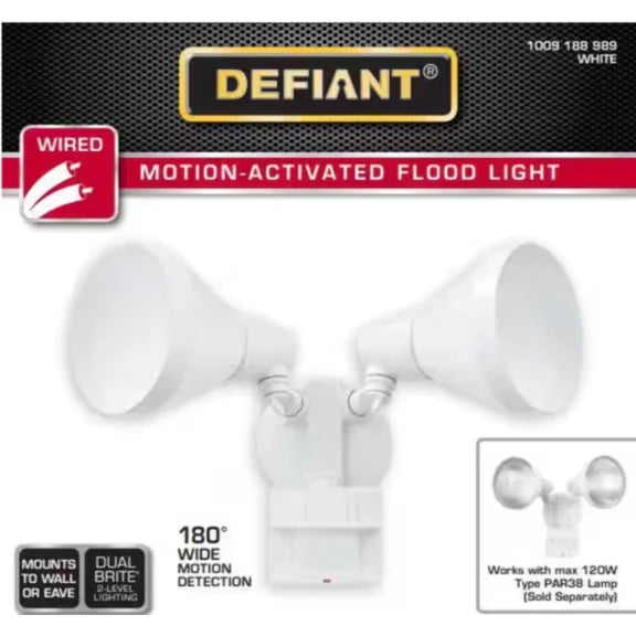 Defiant PAR 180-Degree White Motion Activated Wired Outdoor 2-Head Dusk-to-Dawn Security Flood Light