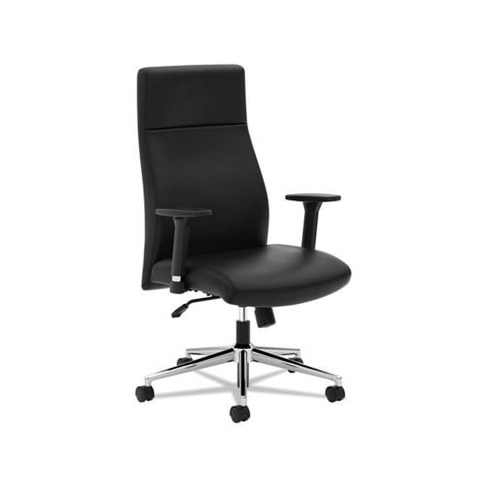 Define Executive High-Back Leather Chair Supports up to 250 lbs., Black Seat/Black Back, Polished Chrome Base