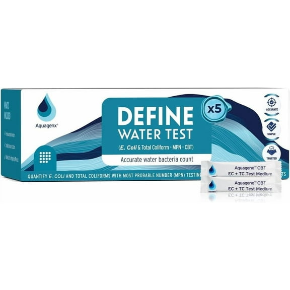 Aquagenx Define Water Test Kit - Detects Most Probable Number of E. Coli & Total Coliform - No Lab Required - Home, Well, Tap & Freshwater (5 pack)