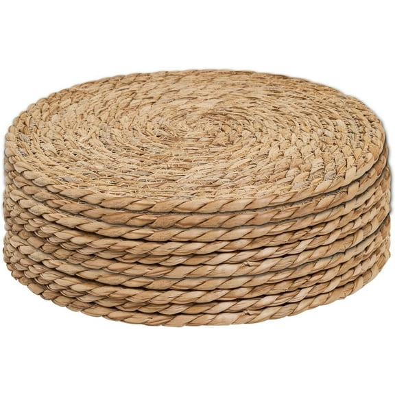 Defined Deco Woven Placemats Set of 4,13" Round Rattan Placemats,Natural Hand-Woven Water Hyacinth Placemats,Farmhouse Weave Place Mats,Rustic Braided Wicker Table Mats for Dining Table,Home,Wedding.