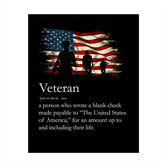 Definition of Veteran Patriotic Wall Art Print - USA Military Silhouette Poster Print for Home, Office, Shop & Restaurant Wall Art Decor for Veterans & Military Enthusiasts
