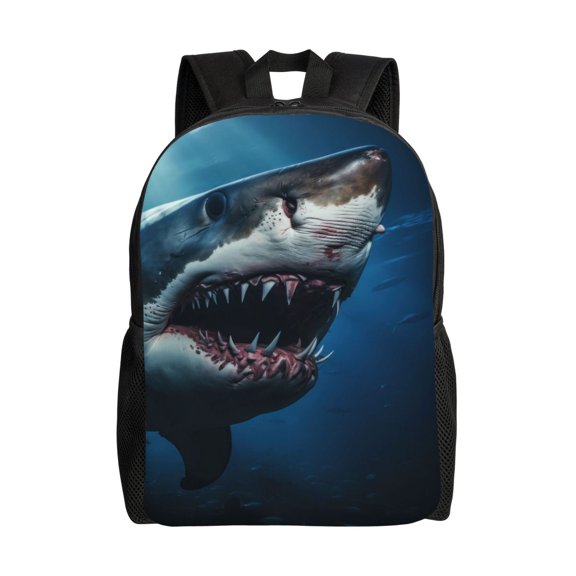 Defioc 3D Realistic Shark Print Backpack -Travel,or Work Bookbag Daypacks with 15-Inch Laptop Sleeve and Dual Water Bottle Pockets