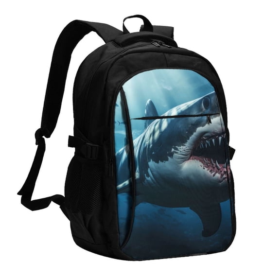 Defioc 3D Realistic Shark for Travel Backpack for Women,15.6 inch Laptop Backpack Carry On Backpack Personal Item Travel Bag Daypack for School Weekender Business Trip