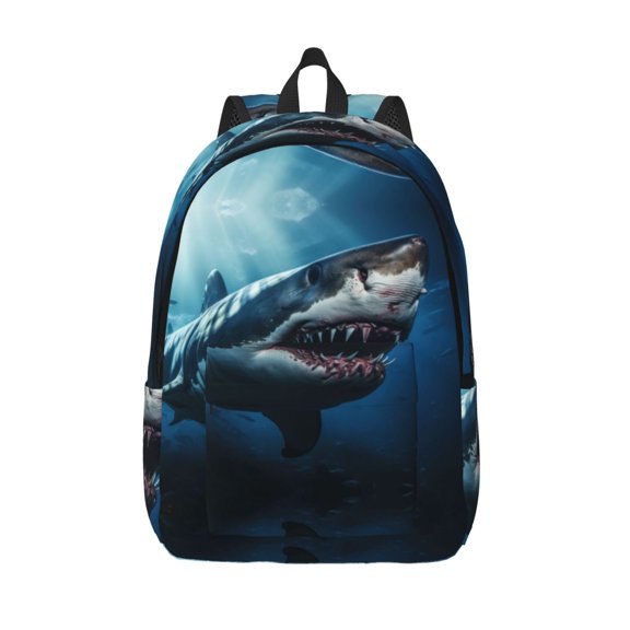 Defioc 3D Realistic Shark for Canvas Backpack,Travel Rucksack Unisex Knapsack Laptop Backpack for Work & College -Medium
