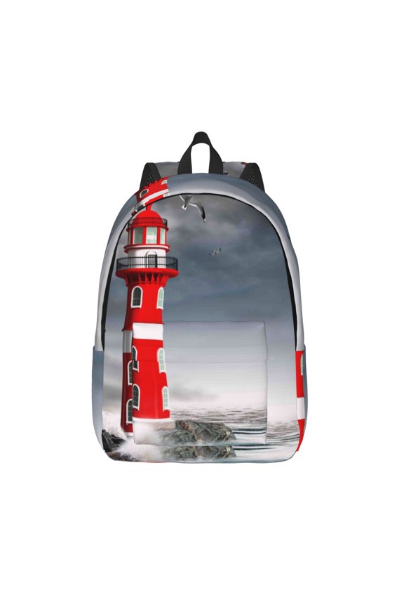 3d Lighthouse in the Surf for Canvas Backpack,Travel Rucksack Unisex Knapsack Laptop Backpack for Work & College -Medium