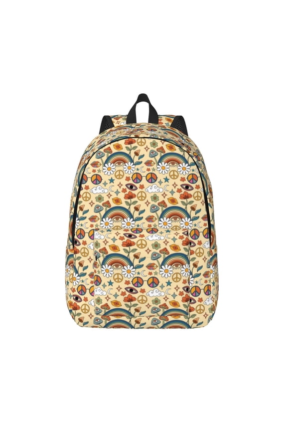 70s Hippie Style for Canvas Backpack,Travel Rucksack Unisex Knapsack Laptop Backpack for Work & College -Medium