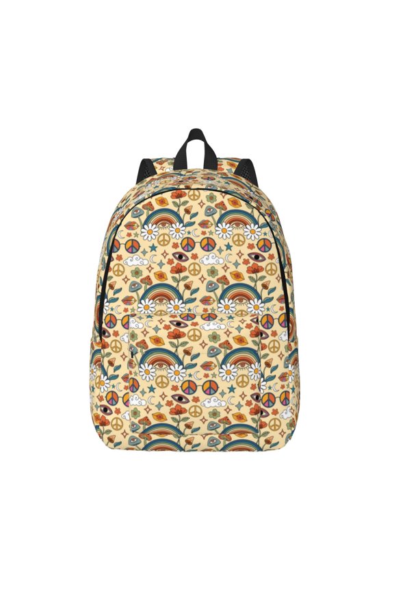 70s Hippie Style for Canvas Backpack,Travel Rucksack Unisex Knapsack Laptop Backpack for Work & College -Small