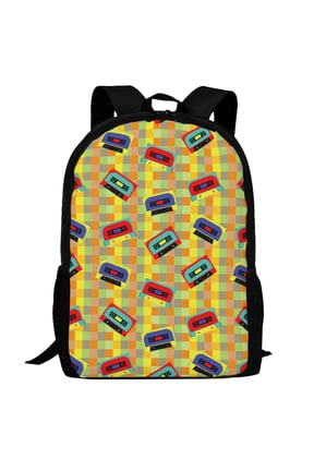 90s Audio Tape Pattern Carry on Backpack,16.5x12.5x5.5 Personal Item Bag Carry On Backpack Water Resistant Lightweight Daypack