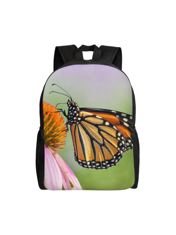 A monarch butterfly Print Backpack -Travel,or Work Bookbag Daypacks with 15-Inch Laptop Sleeve and Dual Water Bottle Pockets