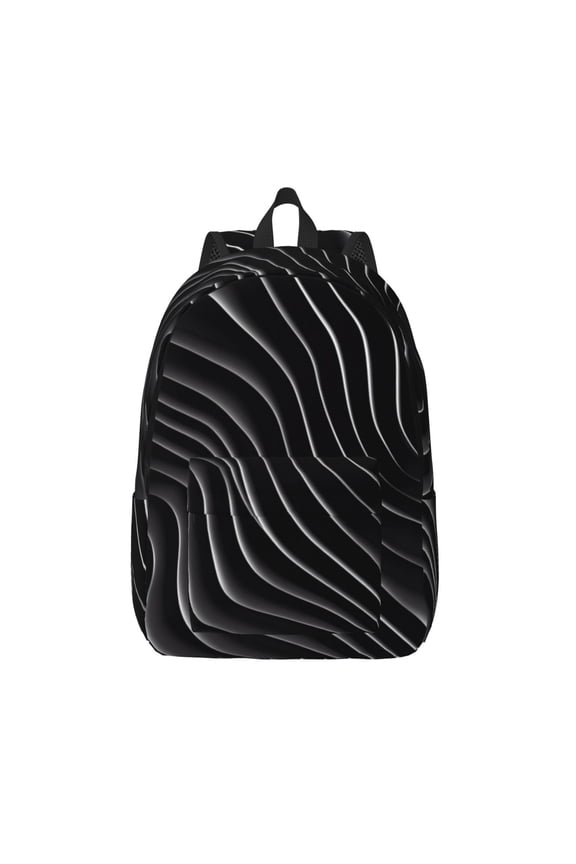Abstract Black And White Waves for Canvas Backpack,Travel Rucksack Unisex Knapsack Laptop Backpack for Work & College -Medium